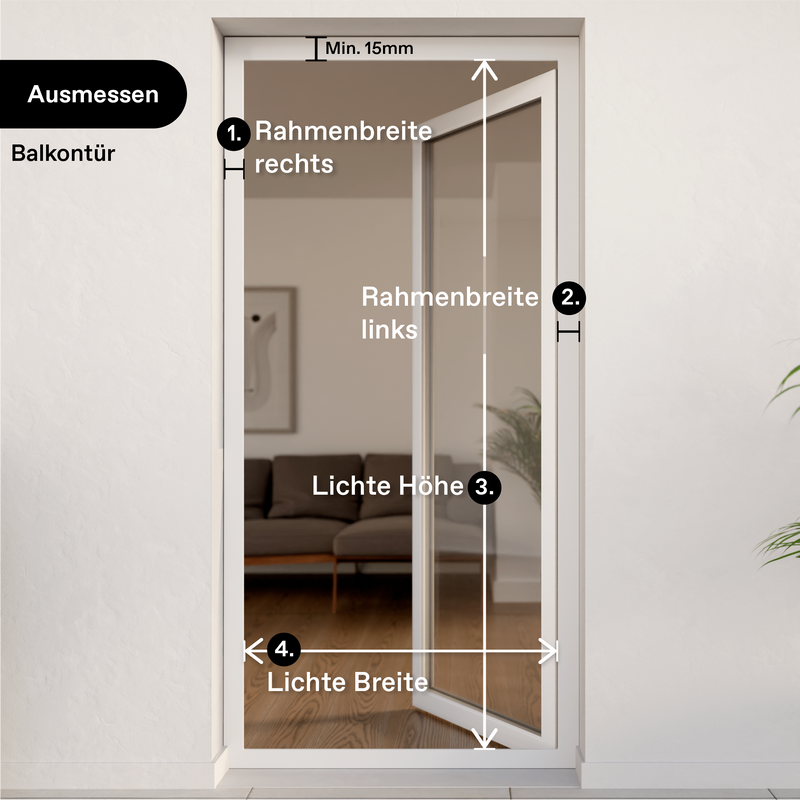 Ausmessbild Außenrollo für Balkontüren/bodentiefe Fenster